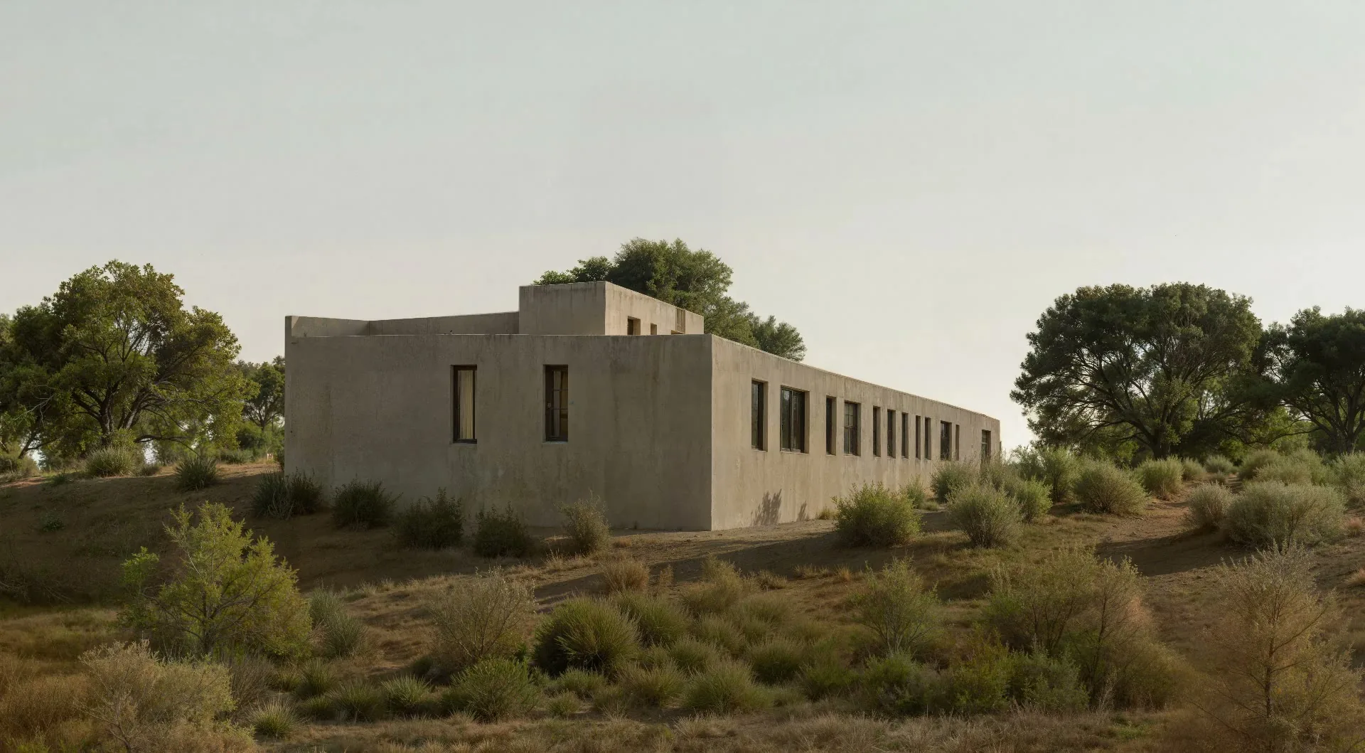 Architectural visualization enhancement - concrete building AI upscale