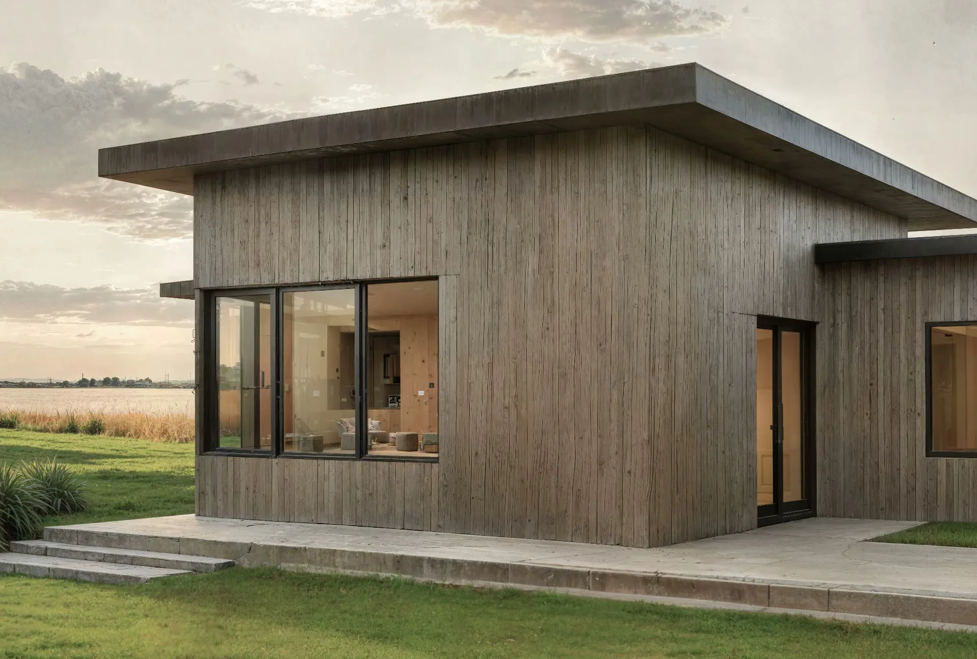 Archviz AI upscaling comparison - modern wooden house 3D render